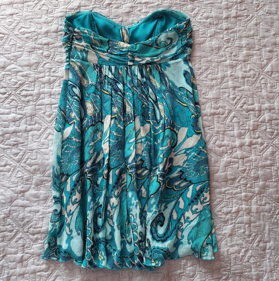 Express Blue Ruched Strapless Sundress - Picture 2 of 4